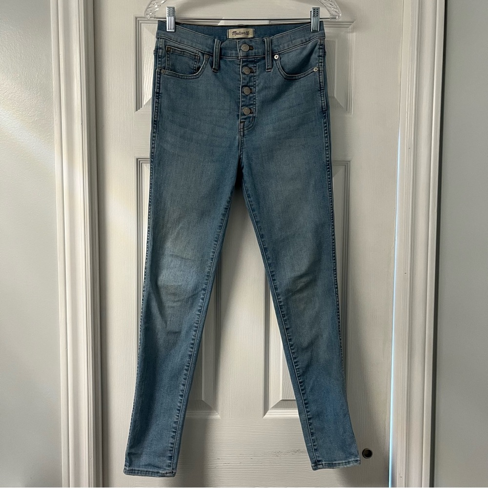 MADEWELL 10” high rise skinny denim jeans Buttonfly light wash women’s size 28